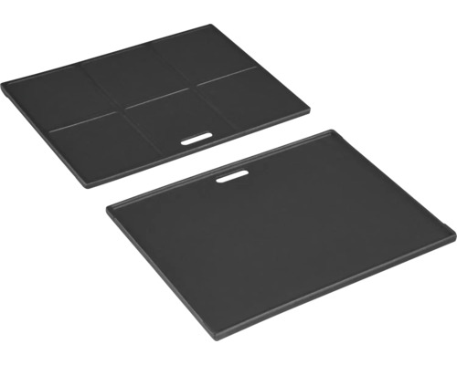 Zwei Grillplatten aus Gusseisen mit Griffmulde