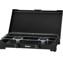 Schwarzer Doppelgaskocher mit Kochfeld