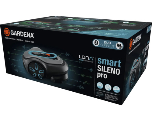 Verpackung eines Gardena Smart Sileno Pro Mähroboters