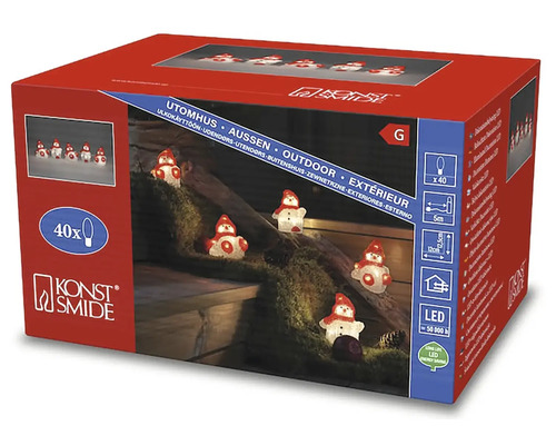Verpackung einer Lichterkette mit Schneemannfiguren für den Außenbereich von Konstsmide, mit 40 LED Lichtern