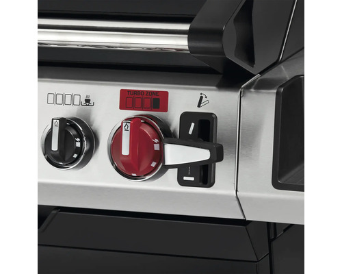 Nahaufnahme der Bedienelemente eines Grills mit Drehknöpfen und Schaltern zur Steuerung von Temperatur und Turbozone