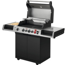Gasgrill mit offenem Deckel, Seitenablagen und Unterschrank