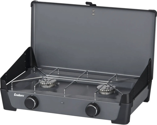 Enders Gaskocher mit zwei Kochstellen und Deckel geöffnet
