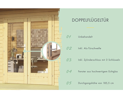 Doppelflügeltür aus Holz mit Glasfenstern für Gartenhaus