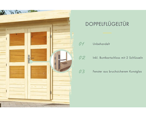 Doppeltür aus Holz mit Glaseinsätzen für Gartenhaus