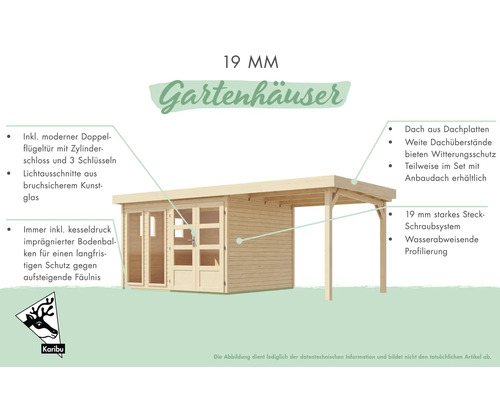 Gartenhaus mit Doppelflügeltür, Zylinderschloss, Dachplatten und wasserabweisender Profilierung