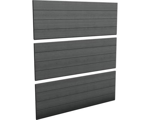 Sichtschutzpaneele Keter Evotech 177 x 60 x 2,1 cm 3 Paneele Gesamtmaß 177 x 180 cm anthrazit Drei graue Zaunelemente aus Holz