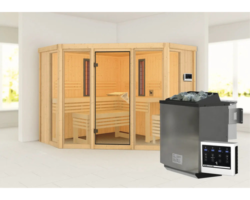 Finnische Sauna mit Saunaofen und Steuerung für den Innenbereich