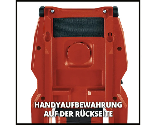 Einhell Geräterückseite mit Aufbewahrungsmöglichkeit für Mobiltelefone