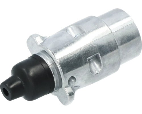 Anhängerstecker aus Metall mit schwarzer Gummitülle