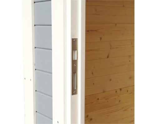 Detailansicht eines Türschlosses an einer Holztür