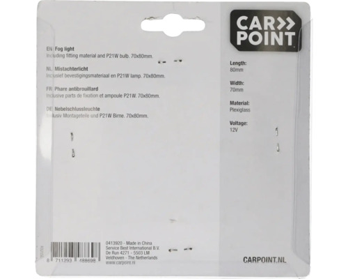 Carpoint Nebelschlussleuchte inklusive Montageteile und P21W Birne. 70x80 Millimeter.