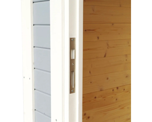 Detailansicht einer Tür mit Schlossfalle im Türrahmen