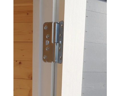 Nahaufnahme eines Türscharniers an einer Tür