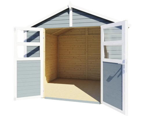 Offener Gartenhaus mit Holzwänden und Doppeltür