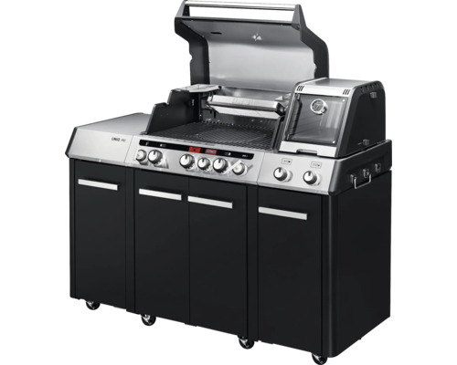 Grillwagen mit Grillfläche, Drehreglern und Unterschrank