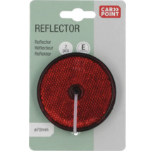 Runder roter Reflektor mit einem Durchmesser von 70 mm, zwei Stück