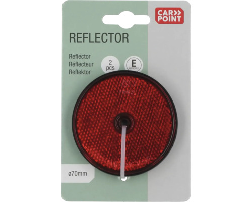 Runder roter Reflektor mit einem Durchmesser von 70 mm, zwei Stück