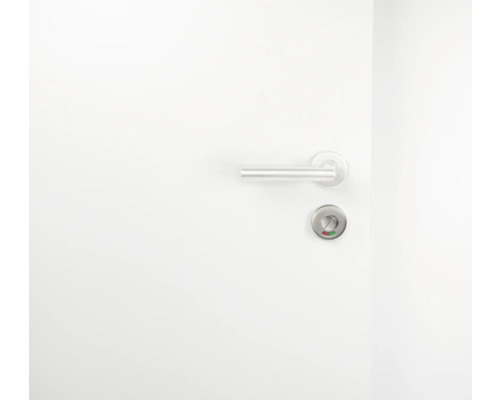 Weiße Tür mit Türklinke und Schlossanzeige