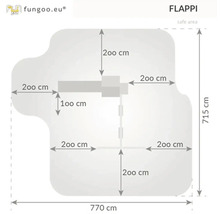 Flappi Spielplatz Abmessungen: 770 cm Breite, 715 cm Höhe, 200 cm Tiefe