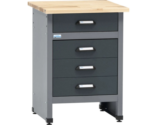 Werkstattschrank mit vier Schubladen und Arbeitsplatte aus Holz