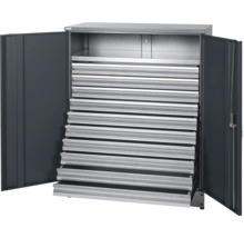 Grauer Stahlschrank mit Schubladen für die Werkstatt