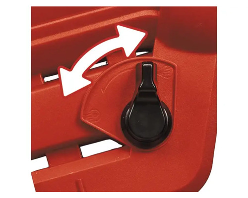 Detailaufnahme eines Verstellmechanismus mit Pfeil auf einem Werkzeug