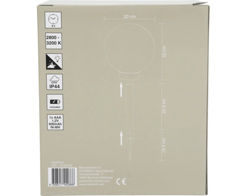 LED Solarkugel Farbwechsler RGB/weiß IP44 mit Erdspieß warmweiß edelstahlfarben weiß Ø 200 mm