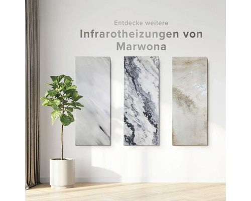 Drei Infrarotheizungen von Marwona hängen an einer Wand.