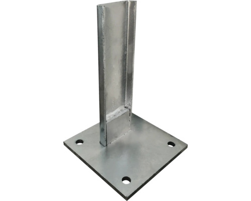 Metallpfosten mit quadratischer Grundplatte und Befestigungslöchern