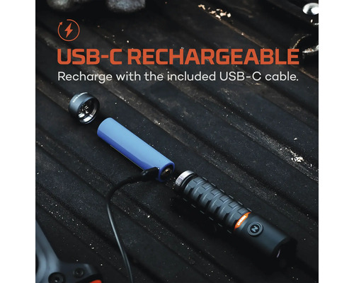 USB-C wiederaufladbare Taschenlampe mit Akku und Ladekabel