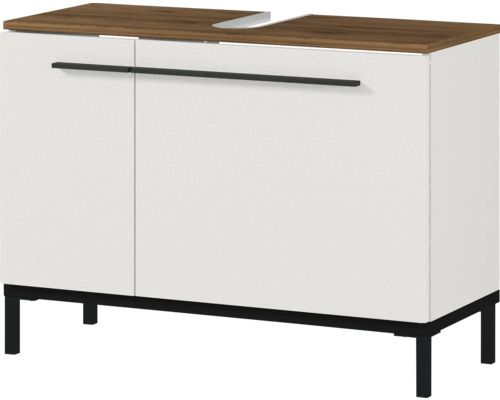 Waschbeckenunterschrank mit zwei Türen, Holzplatte und Metallbeinen