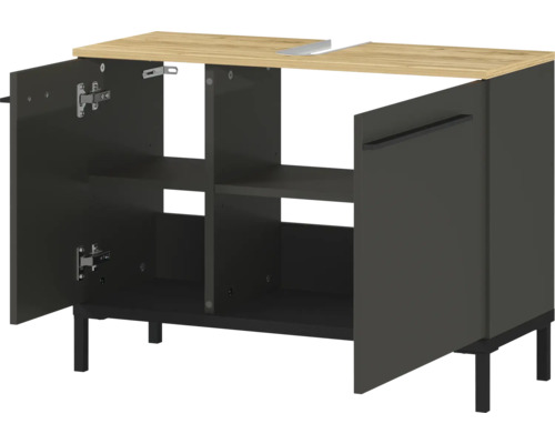 Unterschrank mit zwei Türen, Einlegeboden und heller Arbeitsplatte