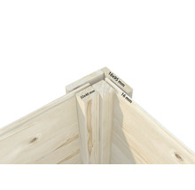 Detailansicht einer Holzecke mit Maßangaben 16 x 95 Millimeter, 32 x 40 Millimeter und 16 Millimeter