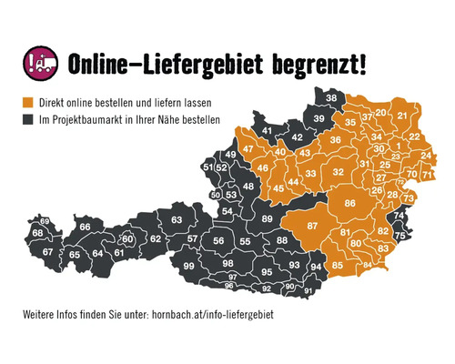 Karte von Österreich mit begrenztem Online-Liefergebiet