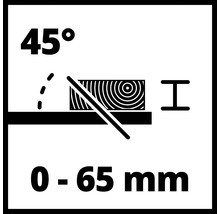 45 Grad Neigungswinkel und 0 bis 65 Millimeter Schnitttiefe
