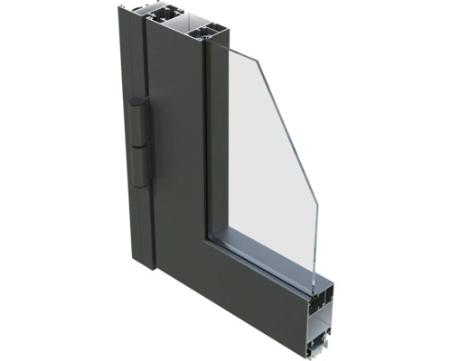 Querschnitt eines Fensters mit Rahmen, Flügel und Glasscheibe