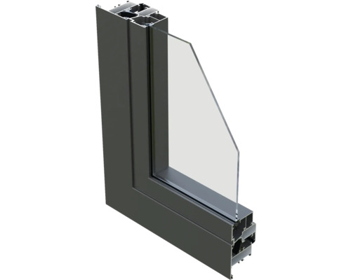 Profilansicht eines Fensters mit Aluminiumrahmen und Glas