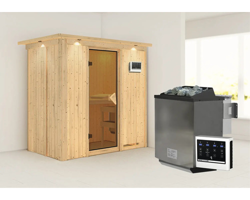 Sauna mit Saunaofen und Steuerungseinheit