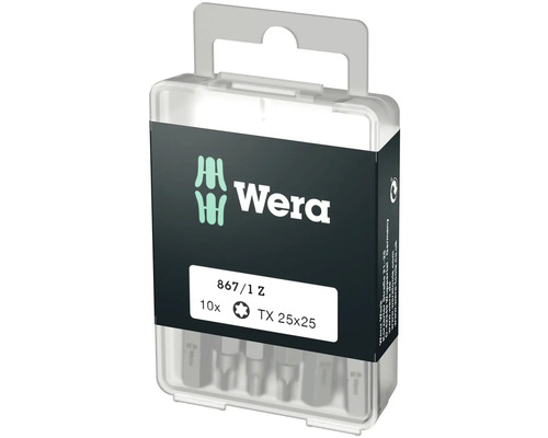 Wera Logo. Satz mit 10 Torx Bits, Größe TX 25x25.