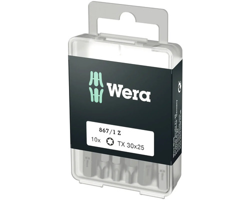 Wera Logo. Set mit zehn Torx Bits, Größe TX 30x25.