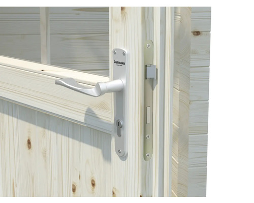 Detailaufnahme einer Holztür mit Schloss und Griff von Palmako