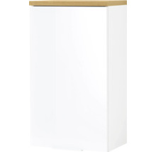 Weißer Badezimmer-Hochschrank mit Holzplatte