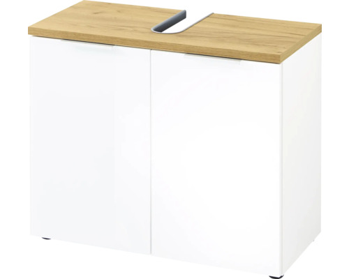 Waschbeckenunterschrank mit zwei Türen und Holzarbeitsplatte