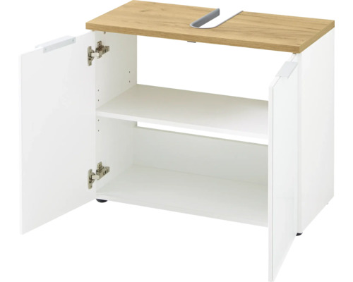 Waschtischunterschrank mit zwei offenen Türen und zwei Regalböden