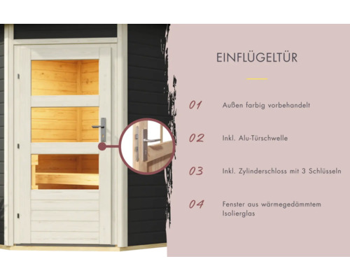 Einflügeltür mit Fenster aus wärmegedämmtem Isolierglas und Aluminium-Türschwelle