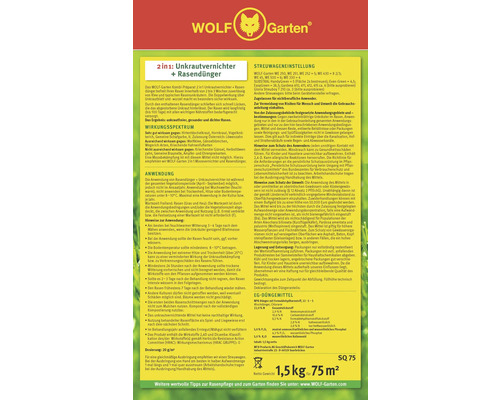 Informationen zu Wolf Garten 2 in 1 Unkrautvernichter plus Rasendünger mit Anweisungen und Details zur Verwendung