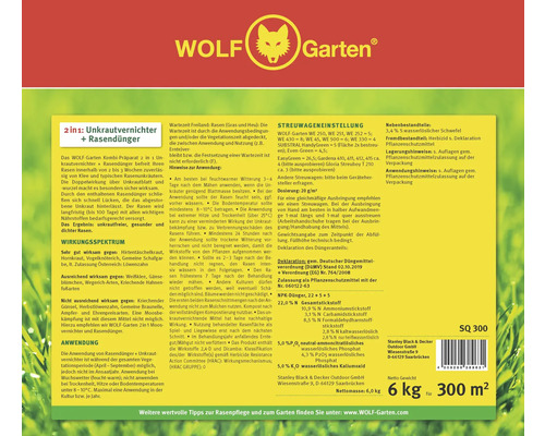 Wolf Garten Kombi-Präparat 2 in 1 Unkrautvernichter plus Rasendünger Produktinformationen