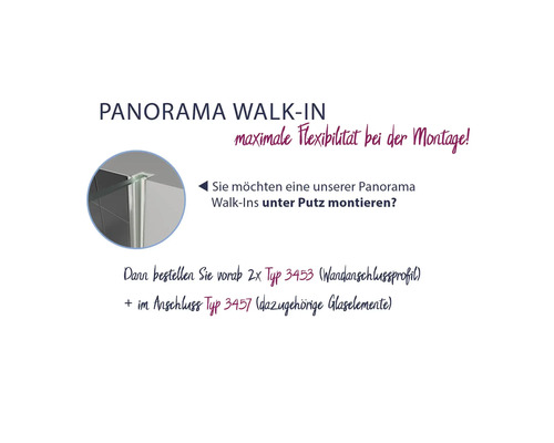 Informationen zur Panorama Walk-In Dusche mit maximaler Flexibilität bei der Montage.