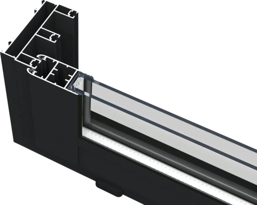 Querschnitt eines Aluminiumfensterrahmens mit Isolierglas